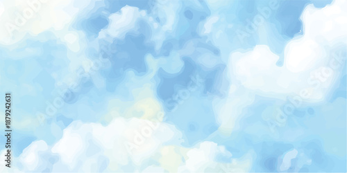 A beautiful clear blue sky background filled with bright white fluffy clouds creates a natural summer atmosphere and heavenly day cloudscape