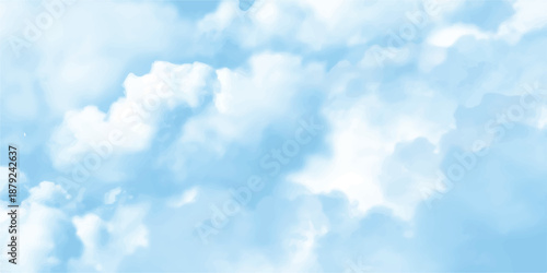 A beautiful blue sky filled with fluffy white clouds on a sunny summer day creates a clear natural cloudscape and a bright atmosphere in the open air