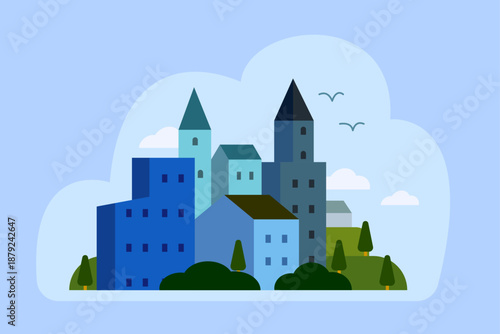Town Cityscape Flat Illustration