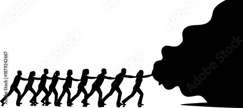 set of people push the darknees silhouette
 on white background