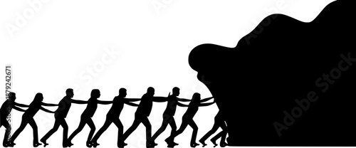 set of people push the darknees silhouette
 on white background