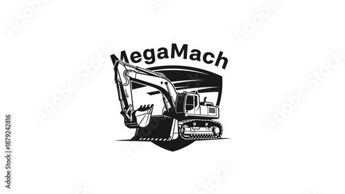 Black and White Excavator Machine Logo.