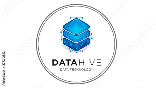 Blue Data Hive Logo Technology Symbol.