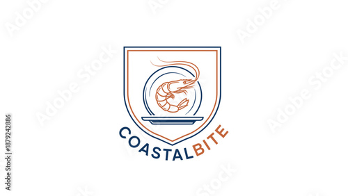 Coastal Bite Logo with Shrimp Illustration.