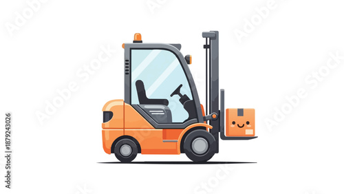 Orange Forklift with a Cute Box on a White Background.