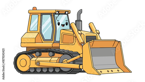 Cute Cartoon Bulldozer with a Friendly Face.