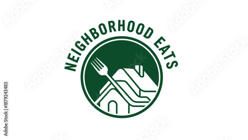 Neighborhood Eats Logo with Utensils and House.