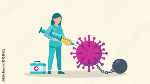 Healthcare worker injecting coronavirus, symbolizing vaccine and disease control