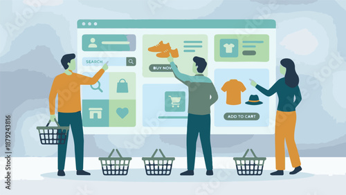 People shopping online, interacting with products on e-commerce platform