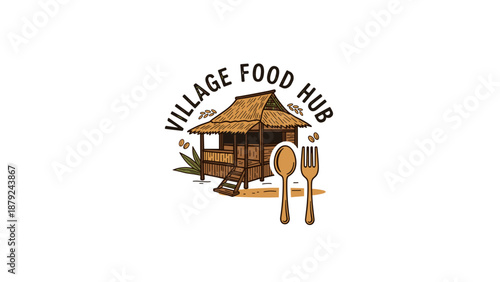Village Food Hub Logo with Utensils.