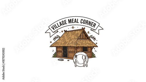 Village Meal Corner Logo Design Illustration.
