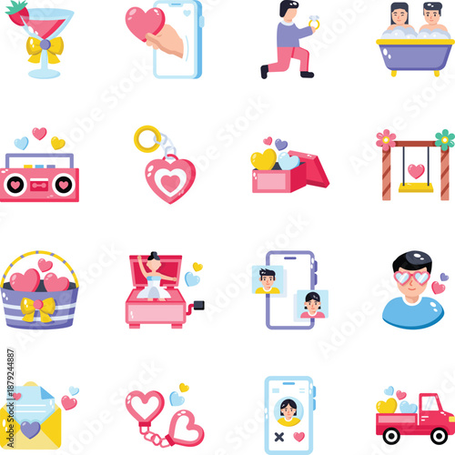 Set of Flat Style Love and Romance Icons 

