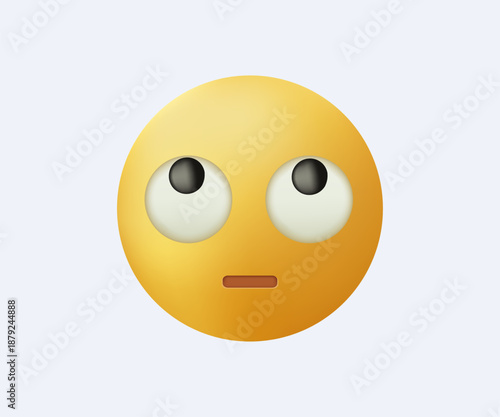 Face with rolling eyes vector emoji illustration. Symbol gesture of an eye roll, commonly conveys moderate disdain, disapproval, frustration, or boredom. 3D vector illustration. Face with rolling eye
