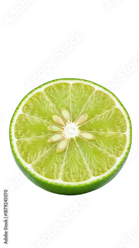Juicy green lime slice cross section with seeds, PNG with alpha channel