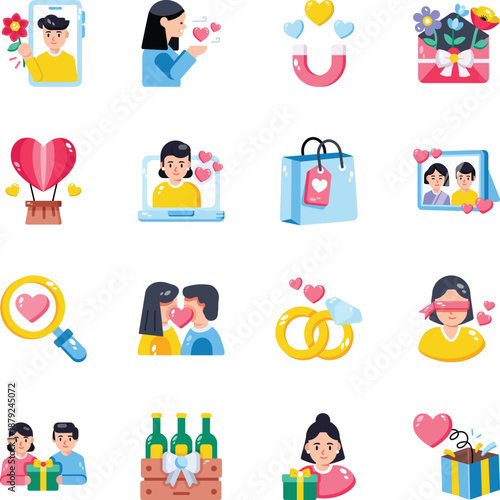Pack of Flat Style Romantic Icons 
