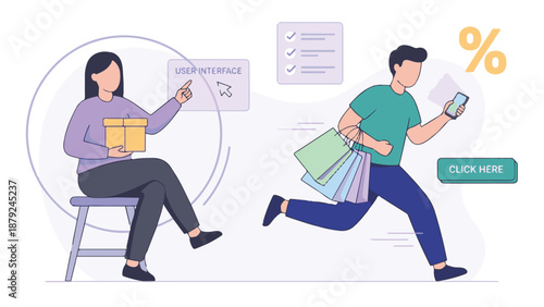 Online Shopping Concept with User Interface, Discounts, and Mobile Commerce