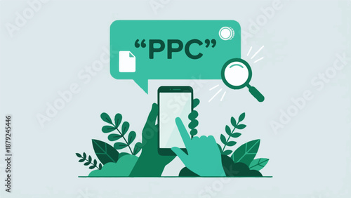 PPC Mobile Marketing Strategy with Smartphone, Search, and Financial Icons
