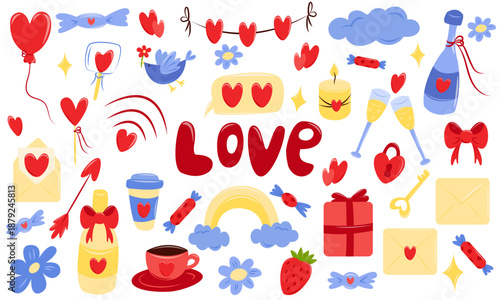 A set of vector sketches for Valentine's Day. Love, holiday, sketch, Valentine's Day, sweets, clip art