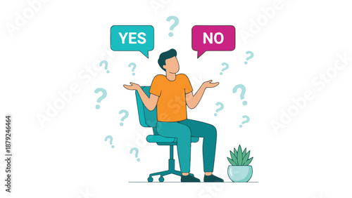 Confused person deciding between YES and NO, facing a dilemma