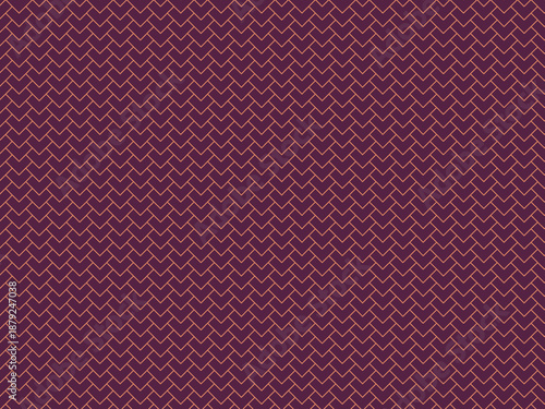 A seamless pattern featuring a dense arrangement of small, interlocking V-shapes or chevrons in a reddish-brown hue against a deep purple background, creating a textured design.
