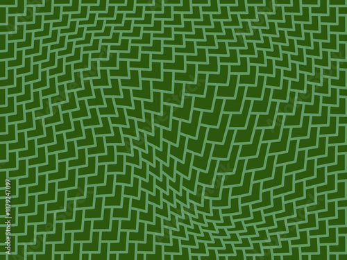 Abstract green geometric pattern with wavy L-shaped lines creating an optical illusion.
