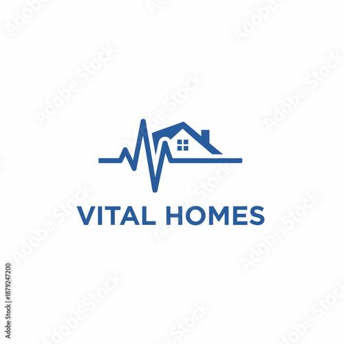 House roof and heartbeat pulse line icon for medical home care and healthy living realty identity on white background titled Vital Homes.