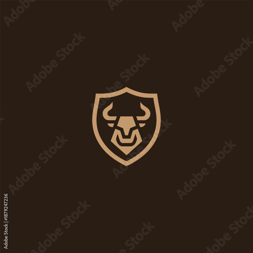 Bull shield logo in strong and minimalist simple line style.