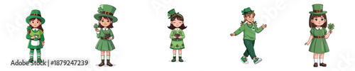 Cute Saint Patricks Day Girl Character Poses In Green Shamrock Costume