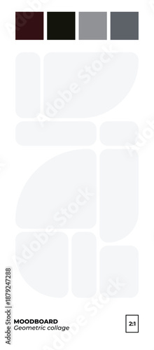 Rounded geometric abstract moodboard layout in 1:2 portrait ratio for branding concepts