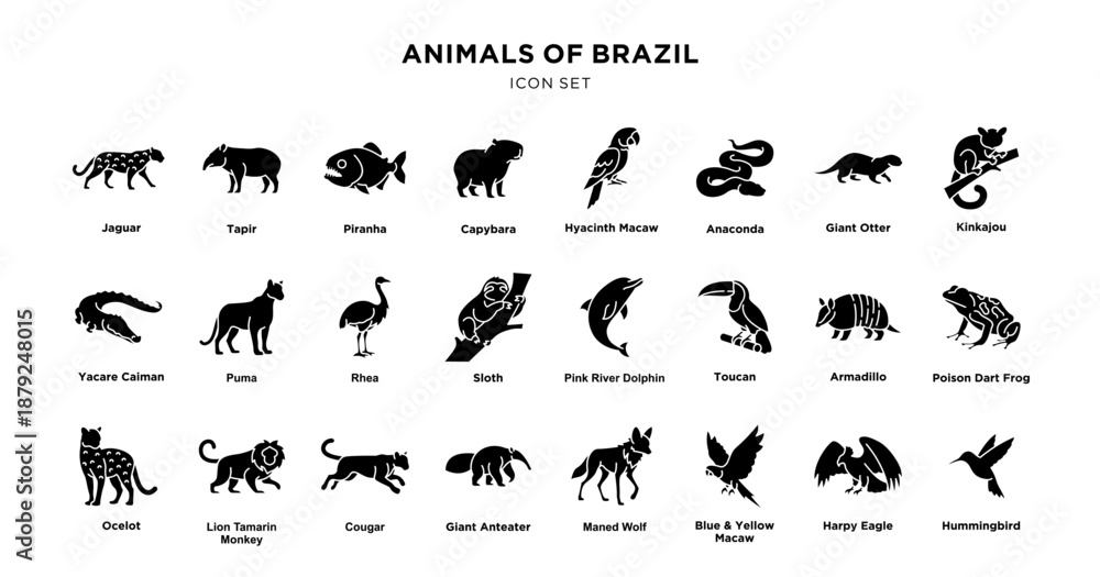 Obraz premium Animals of Brazil icon set