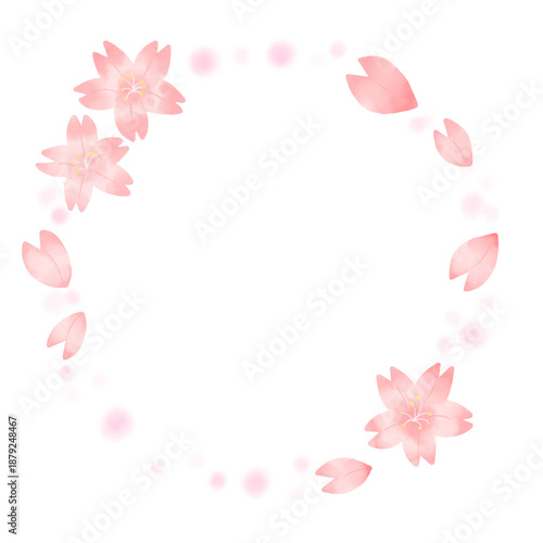 桜と桜の花びらの淡い丸フレーム