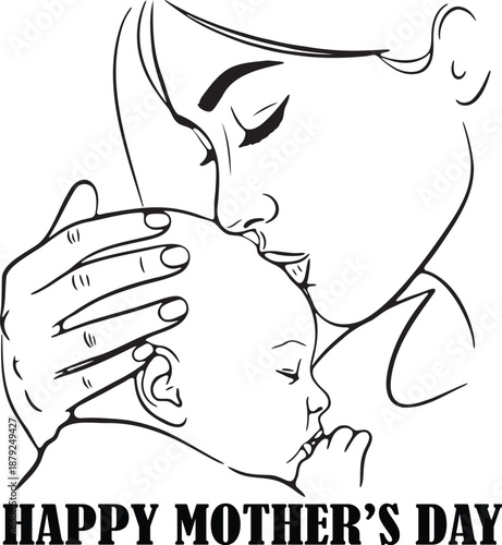 Loving mother gently kisses her newborn baby's forehead, celebrating mother's day.