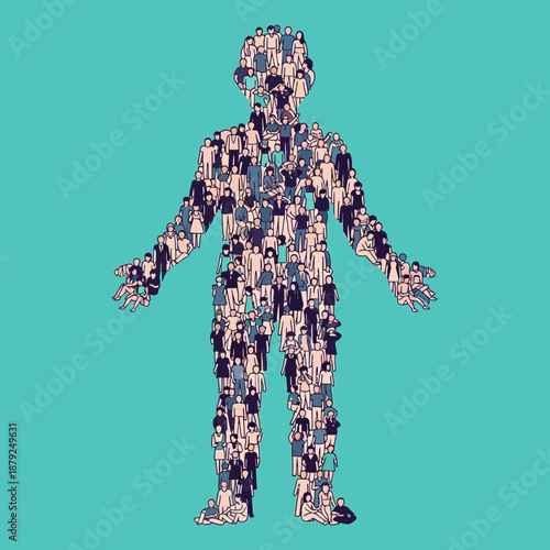 Human Silhouette Composed of People Illustration