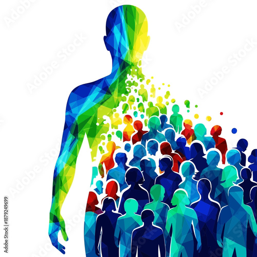 Abstract Human Silhouette Dissolving into Crowd
