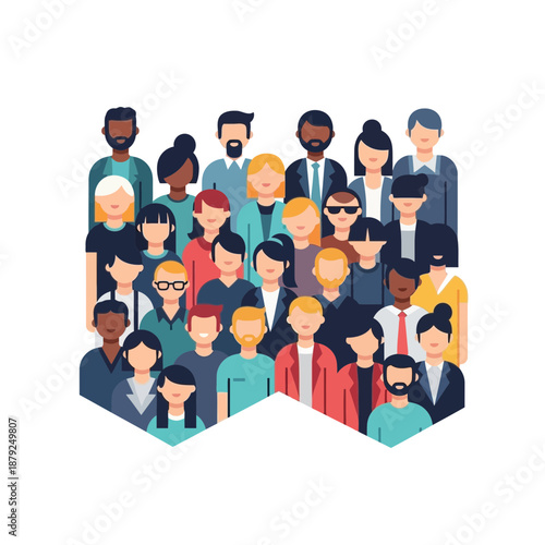 Diverse Group of People, Flat Design Illustration