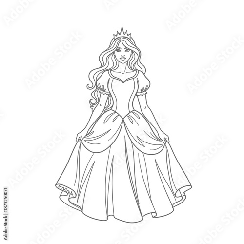 Elegant princess in gown isolated on white background, Vector