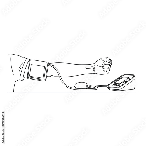 Person using blood pressure monitor isolated on white background, Vector