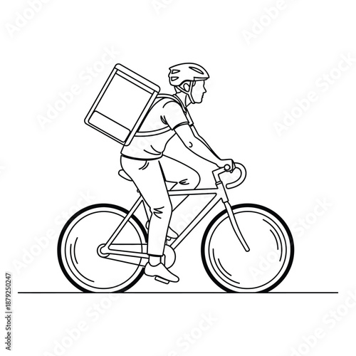Delivery person riding bike isolated on white background, Vector