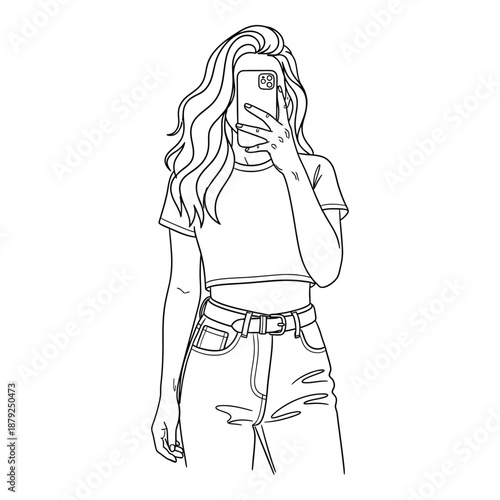 Young woman taking selfie isolated on white background, Vector