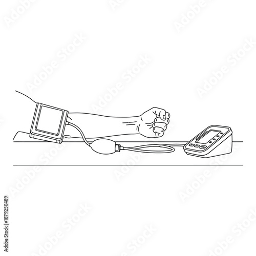 Person checking blood pressure with monitor isolated on white background, Vector