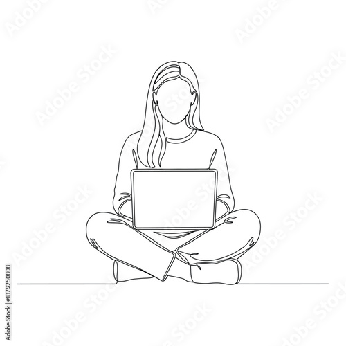 Woman working on laptop isolated on white background, Vector