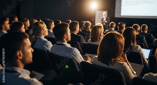 Wallpaper Mural Audience Watching Presentation in Dark Theater. Torontodigital.ca