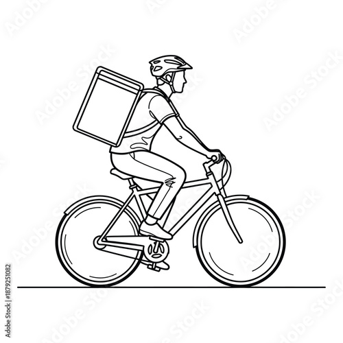Delivery person riding bike isolated on white background, Vector