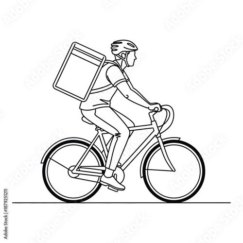 Delivery person riding bike isolated on white background, Vector