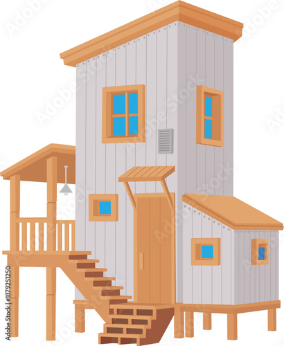 tiny wood house with game element