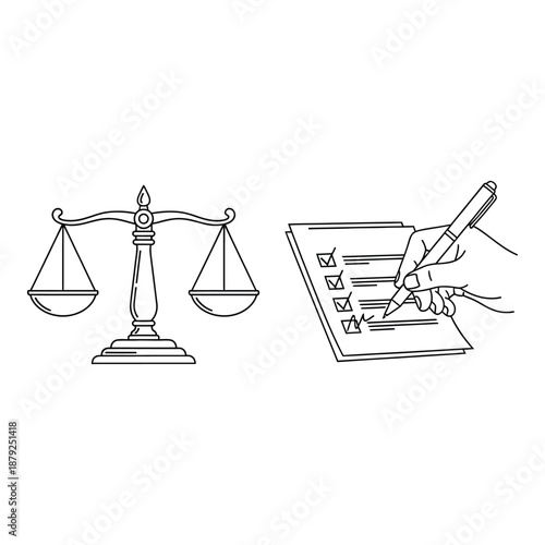 Balancing justice and documentation isolated on white background, Vector