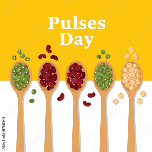 Celebrate Pulses Day with Colorful Legumes on Wooden Spoons
