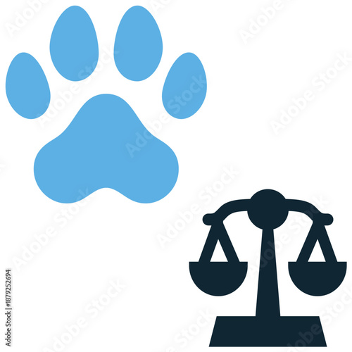 Animal law icon vector for legal justice. Ideal for rights protection, court cases, lawyer services, and rules regarding pet welfare.