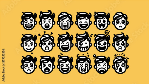 Cute Cartoon Facial Expression Emoji Icon Set Illustration