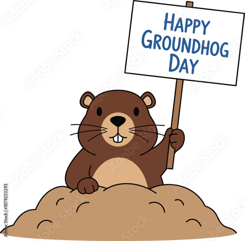 Groundhog Day Celebration with Cute Cartoon Groundhog